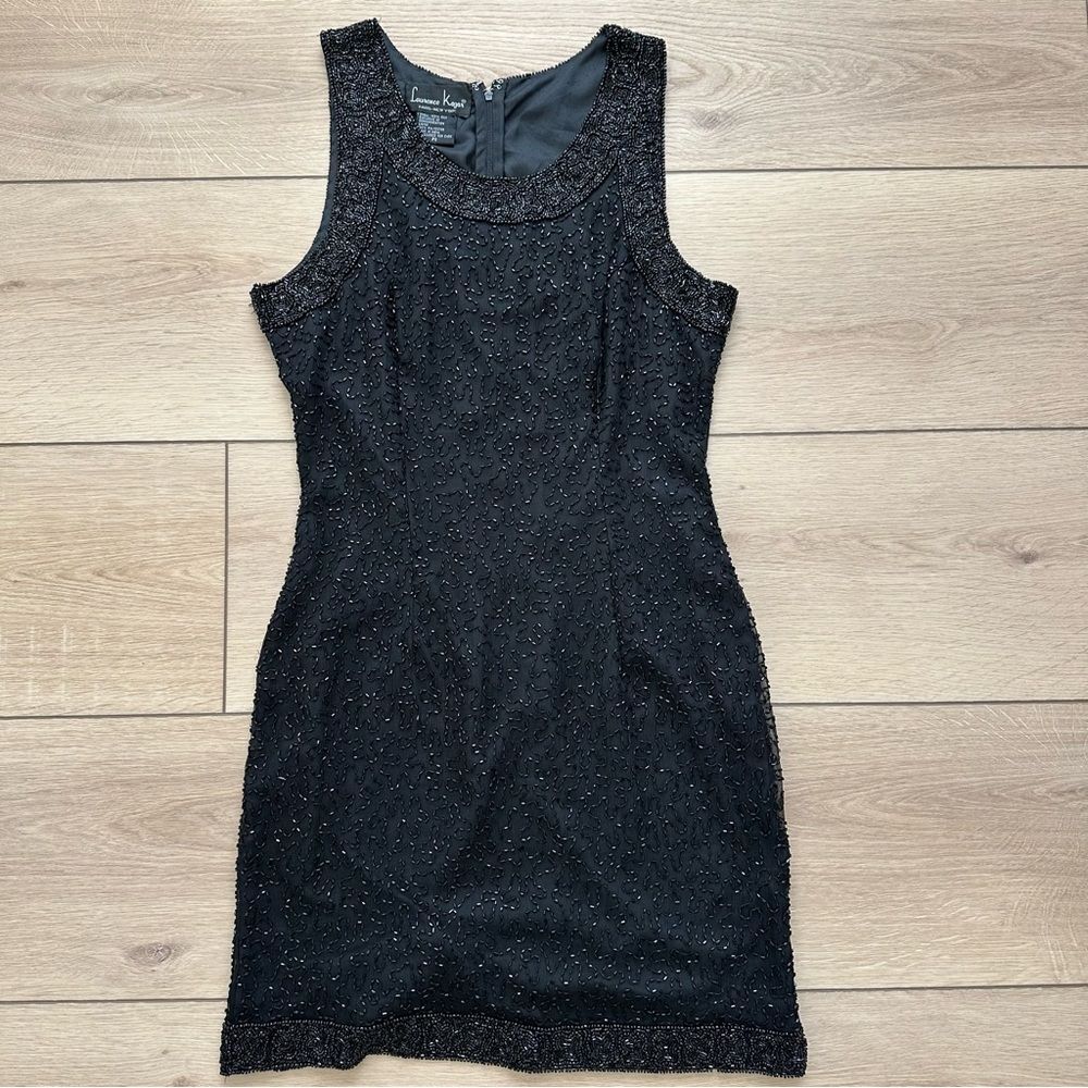 Laurence Kazar Vintage Black 100% Silk Beaded Slinky Formal Dress